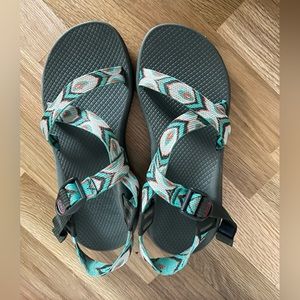 Tribal Print Chaco Hiking Sandals - Orange Turquoise & Light Grey